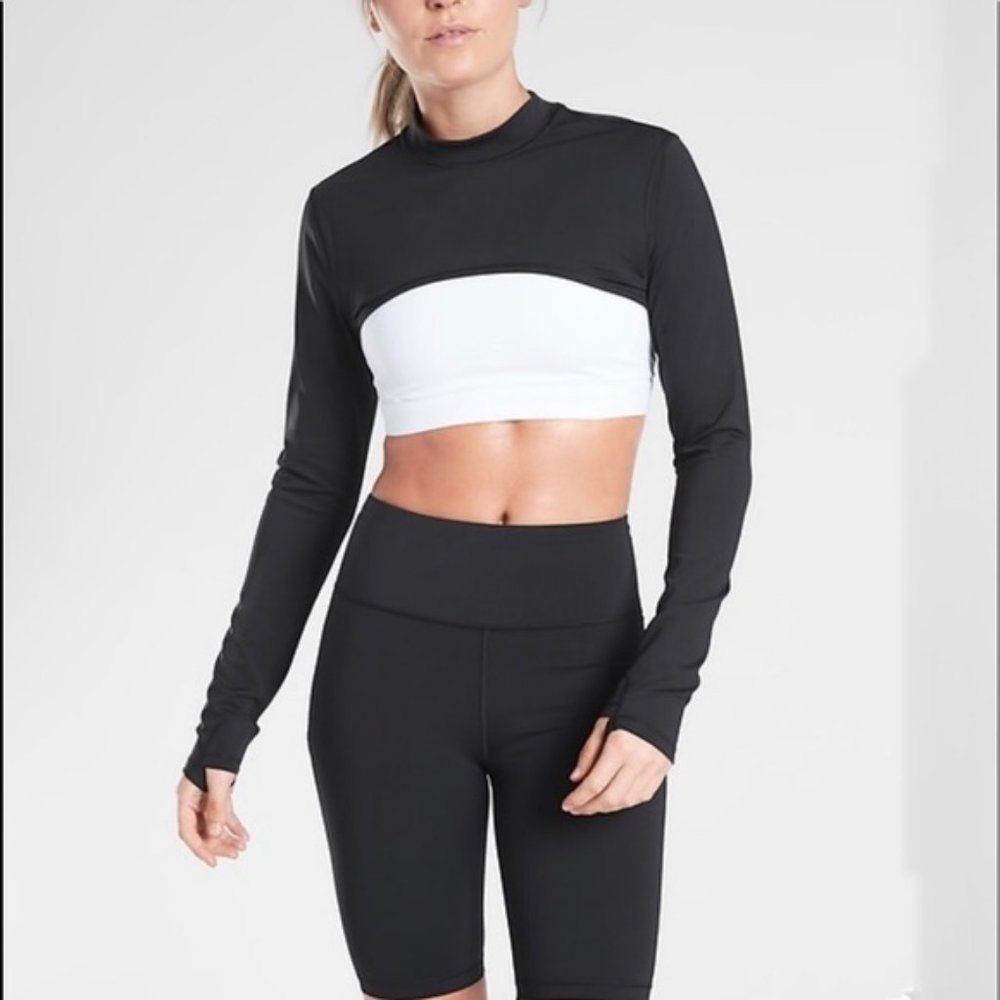 Athleta Eclipse Shrug Small S Black Long Sleeve Crop Top Pullover Running Shirt